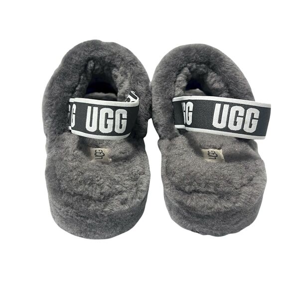 UGG Fluff Yeah Slide Fur Slippers Charcoal Grey Slingback Plush Women’s Size 11 - Picture 7 of 10
